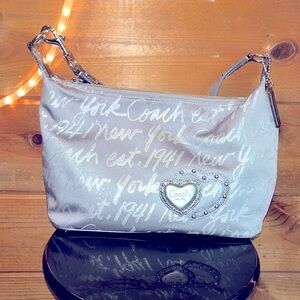 COACH Metalic silver GORGEOUS PURSE SHOULDER HANDBAG pocket book HEART